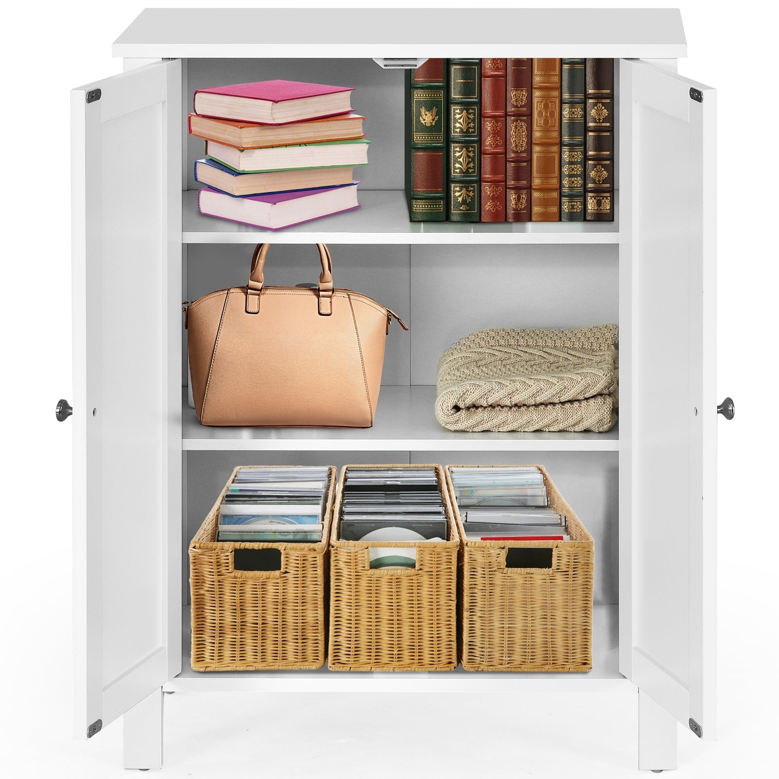 2-Door Bathroom Floor Storage Cabinet Space Saver Organizer