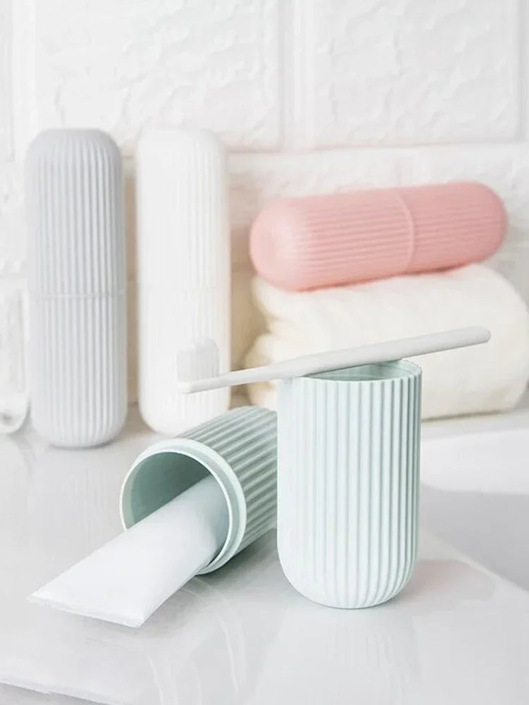 Portable Toothbrush Travel Cup and Toothpaste Holder Case – Bathroom Storage Organizer